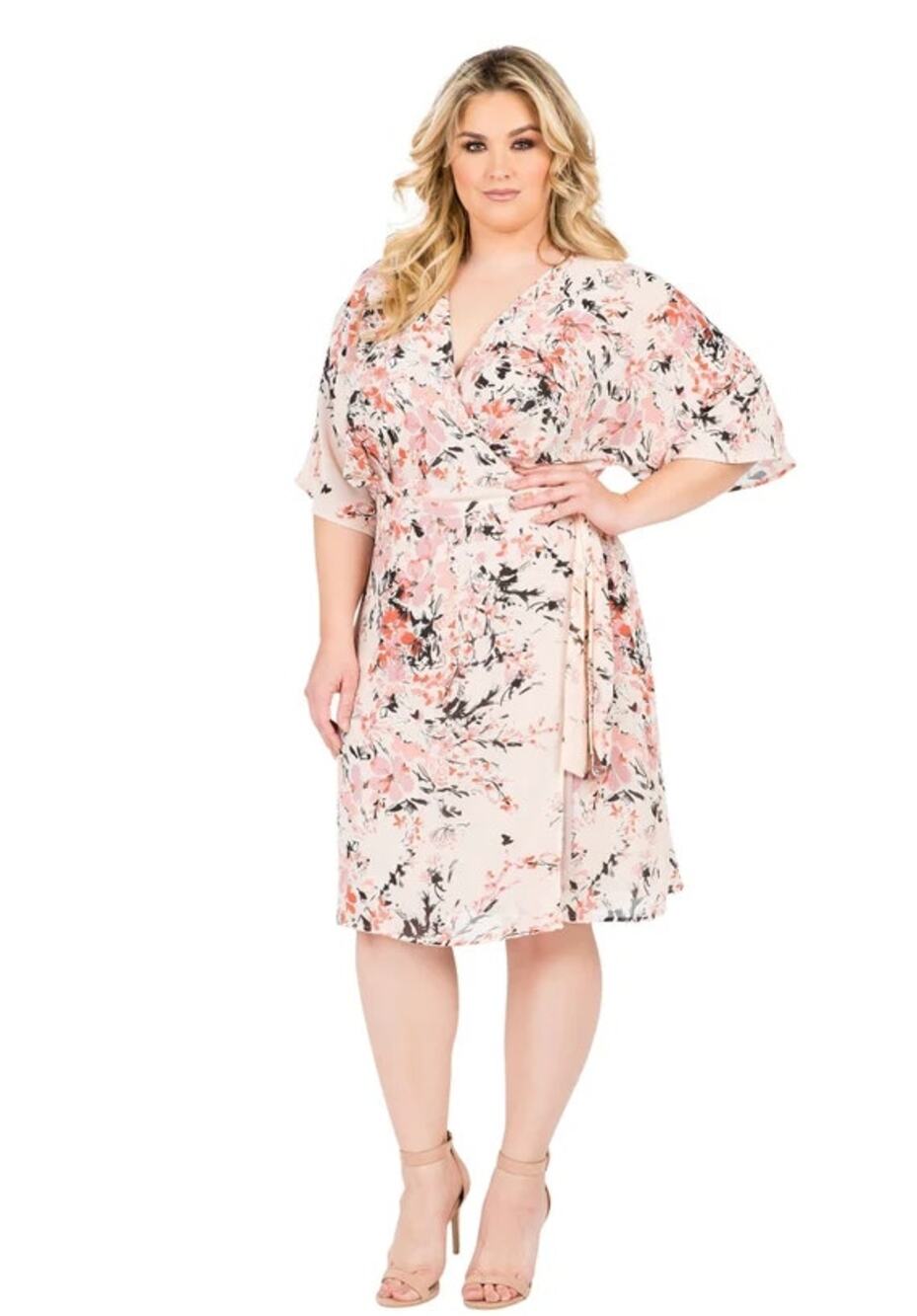 Standards & Practices Candice V-Neck Knee Kimono Wrap Dress  Size 2x Floral NEW